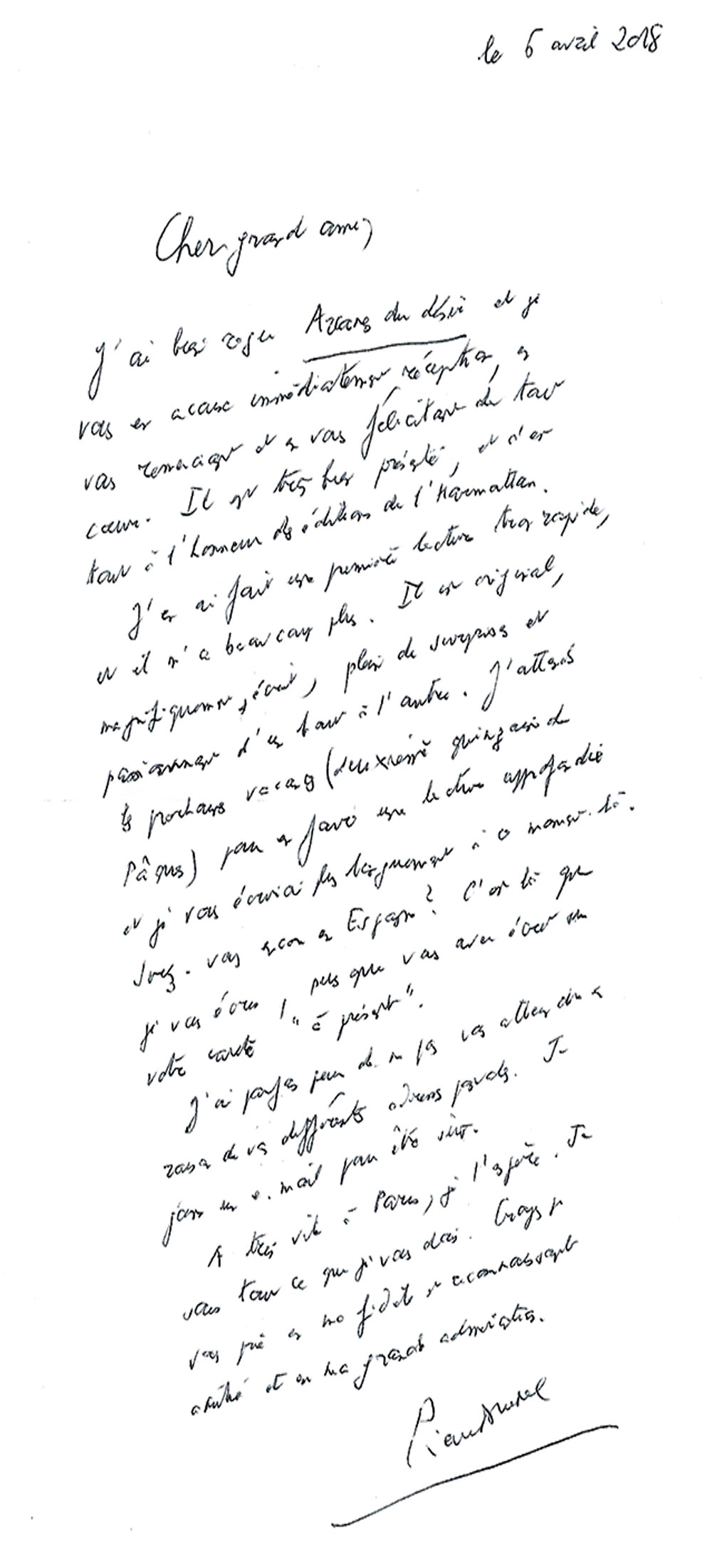 Lettre de Pierre Brunel